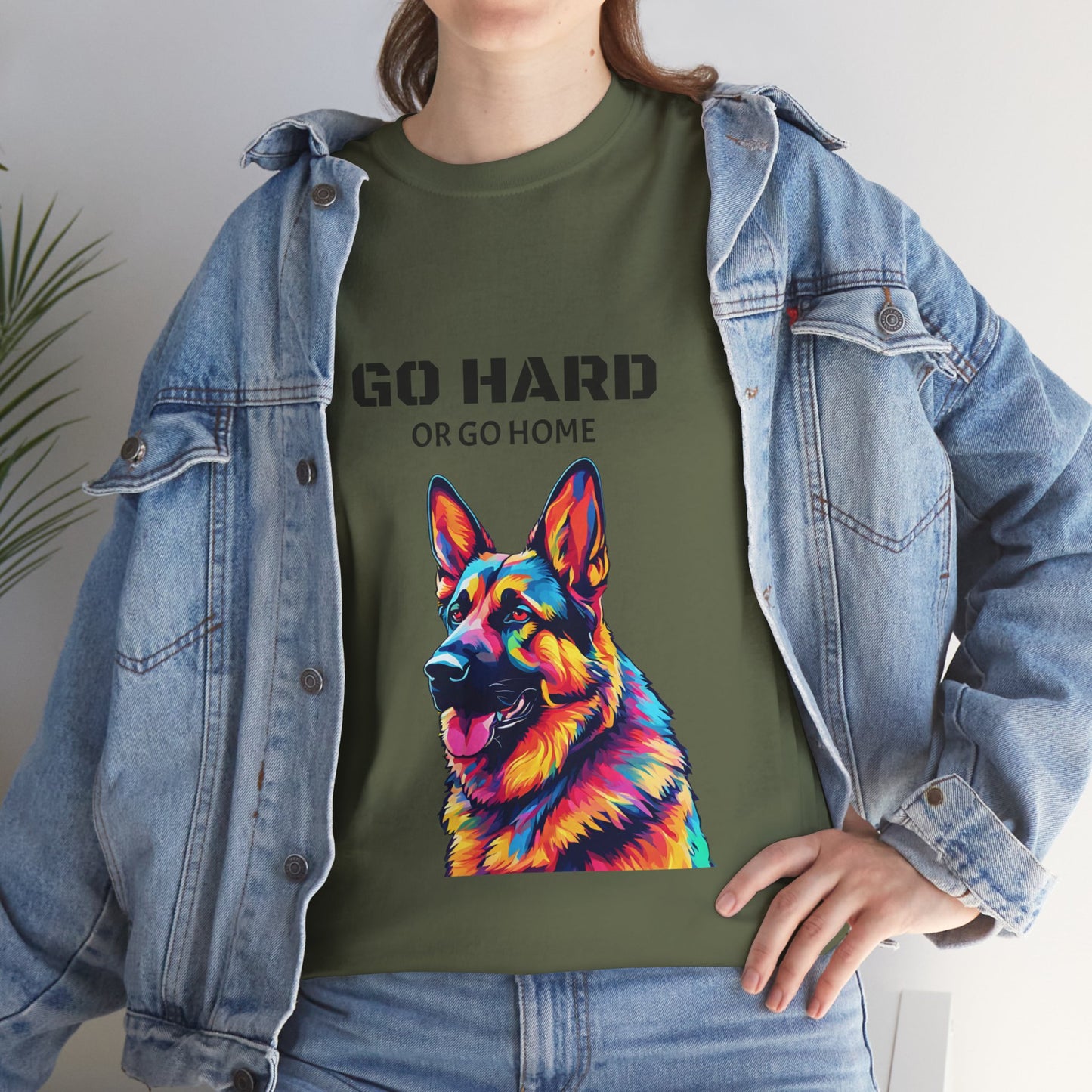 Camiseta de gimnasia Flashlander con diseño de perro pastor alemán Pop Art: "Ve a por todas o vete a casa"