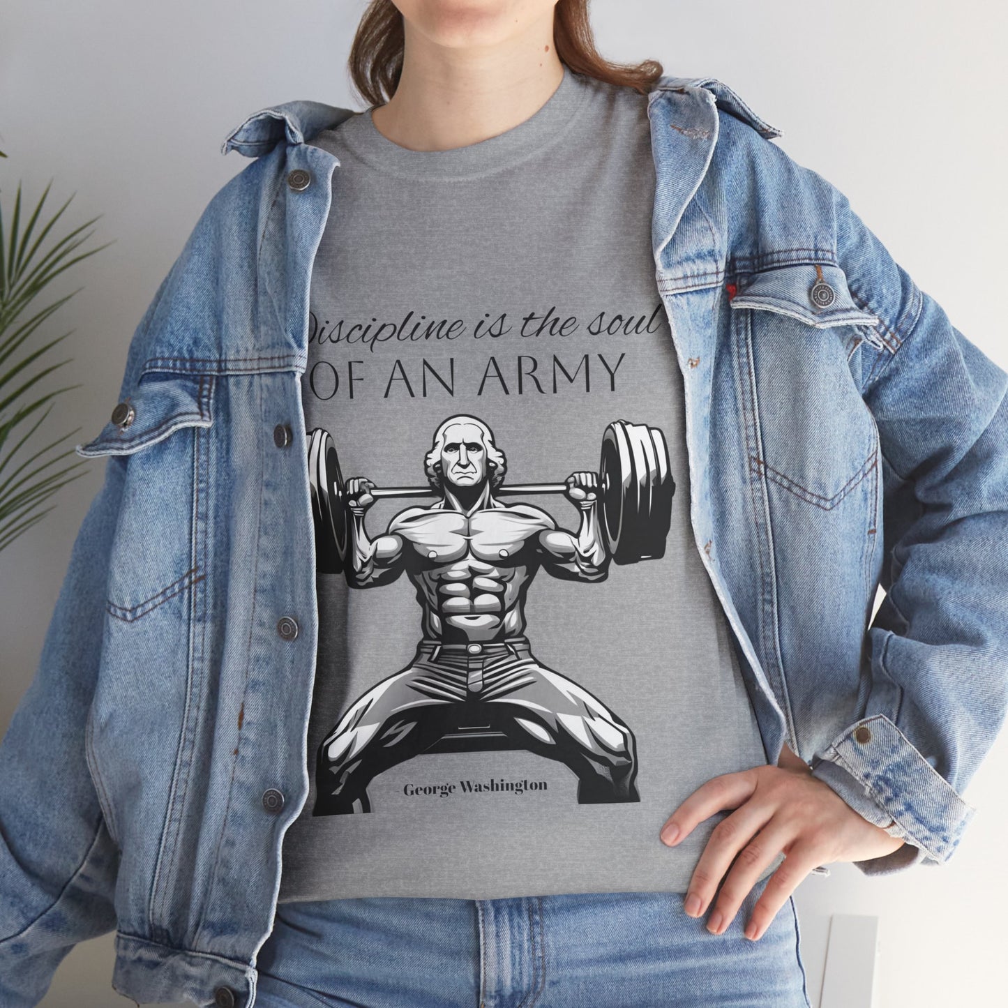 T-shirt de culturiste George Washington - Flashlander Disipline Is The Soul Of An Army Gym T-shirt en coton unisexe noir anthracite graphique