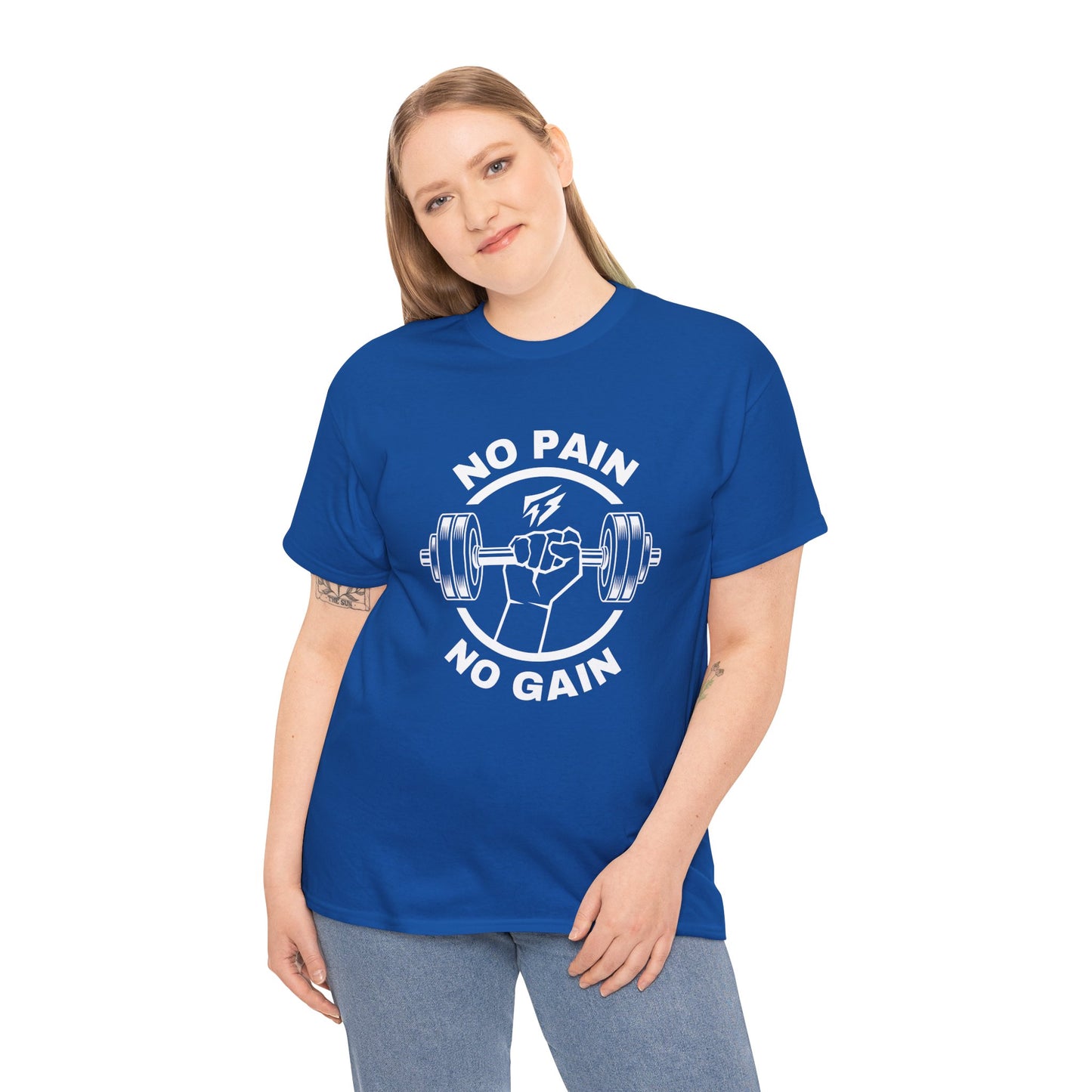 T-shirt de sport Lifting Flashlander avec citation « No Pain No Gain »