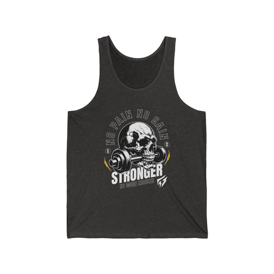 Skull No Pain No Gain Gym Cotton Unisex Jersey Tank Charcoal Black