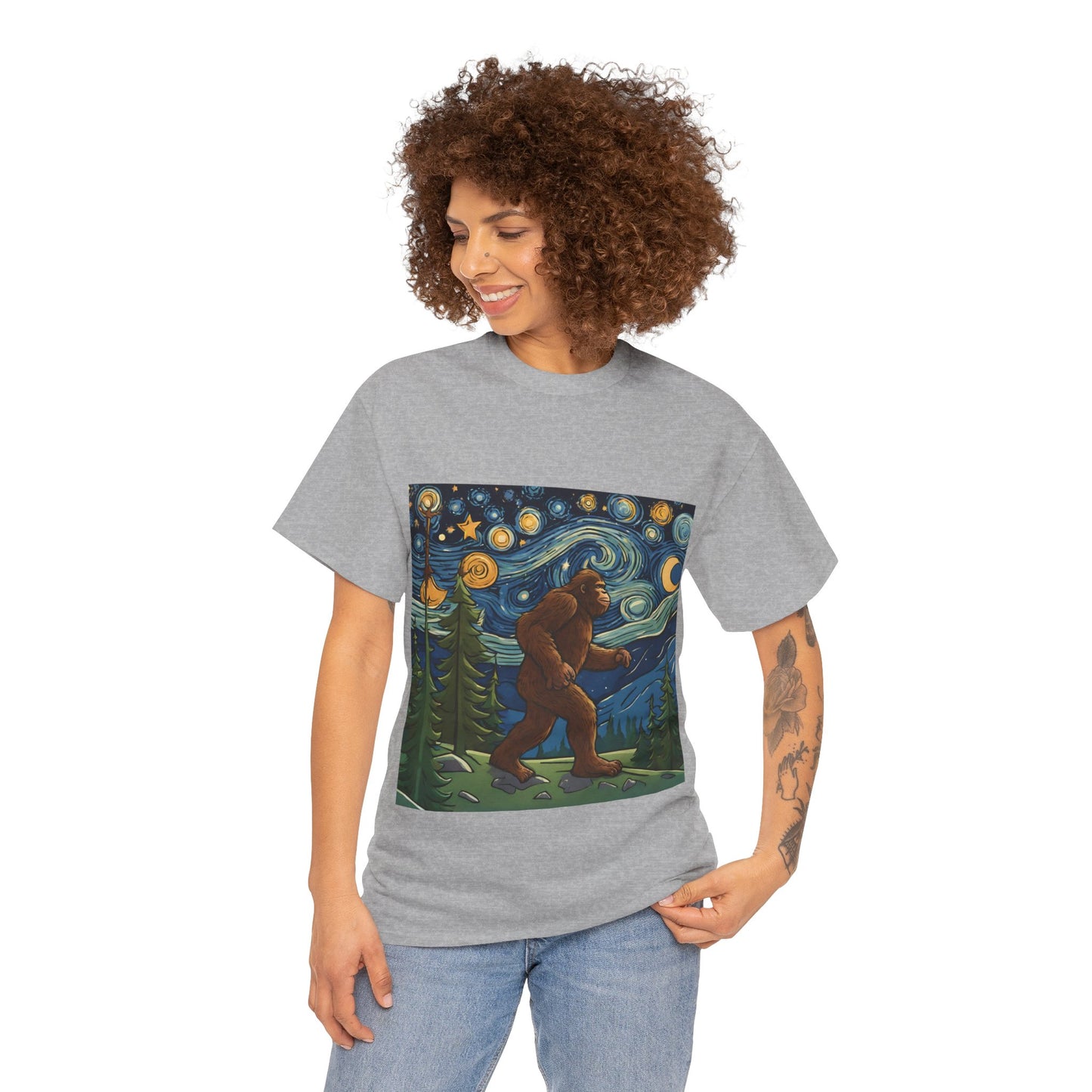 Bigfoot Strolls Through Van Gogh's Starry Night - Flashlander Gym Shirt