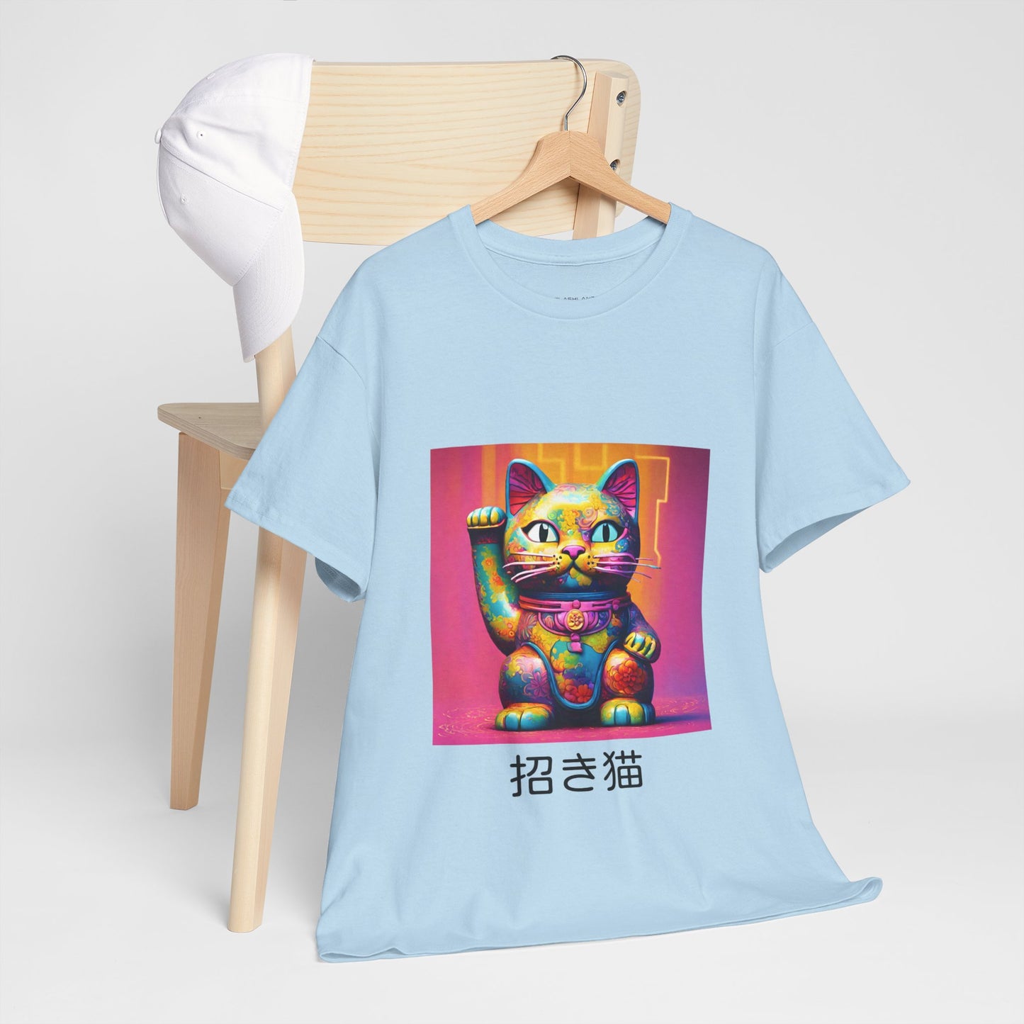 Camiseta de gimnasia Flashlander con el gato de la suerte japonés Manekineko y nombre japonés personalizado