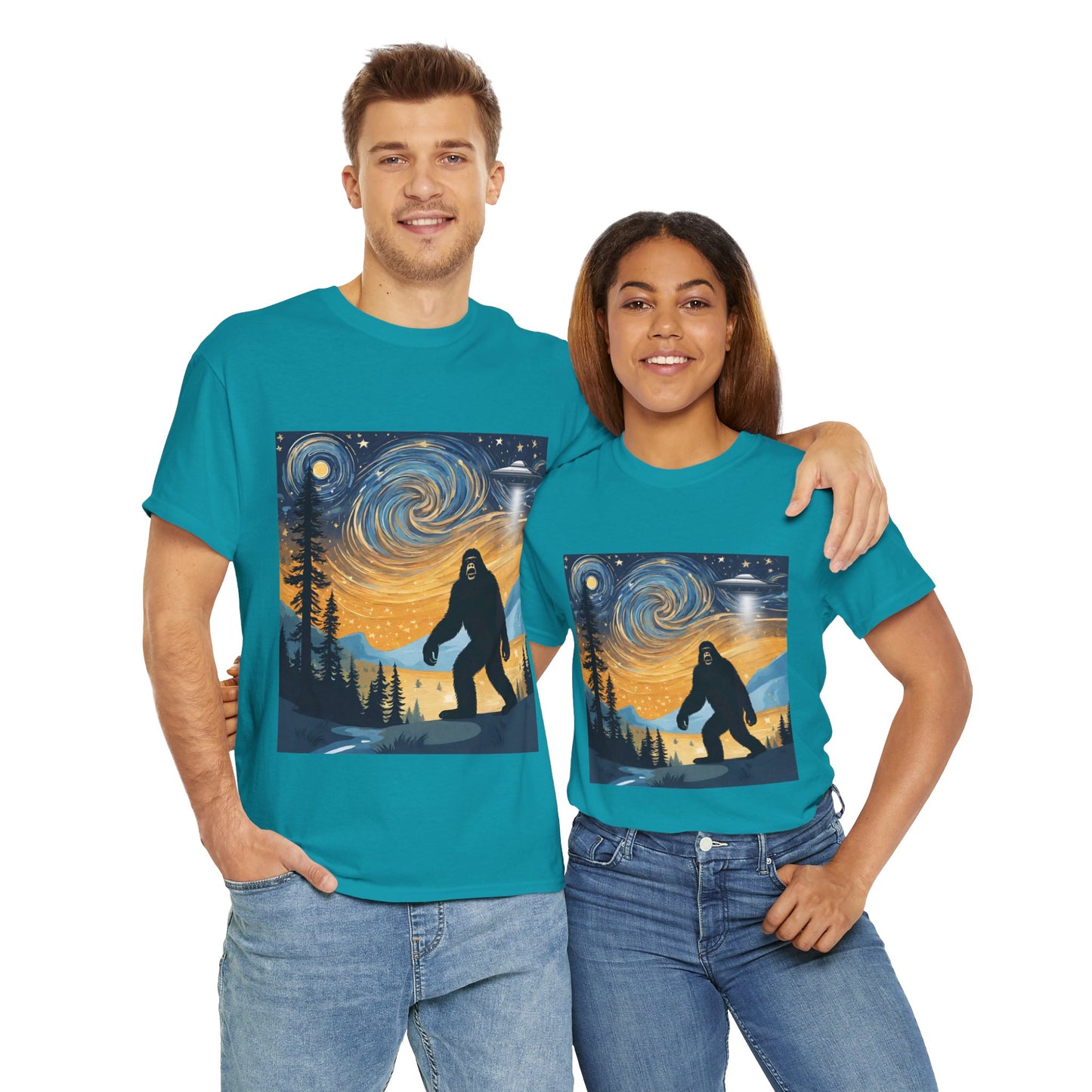 Funny Starry Night Stroll Bigfoot Encounters UFO Abduction - Flashlander Gym Shirt