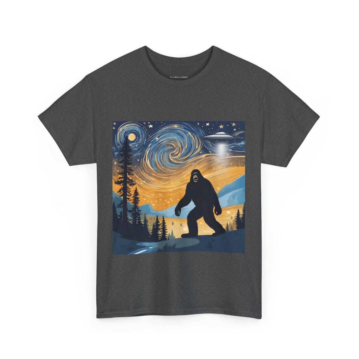 Funny Starry Night Stroll Bigfoot Encounters UFO Abduction - Flashlander Gym Shirt