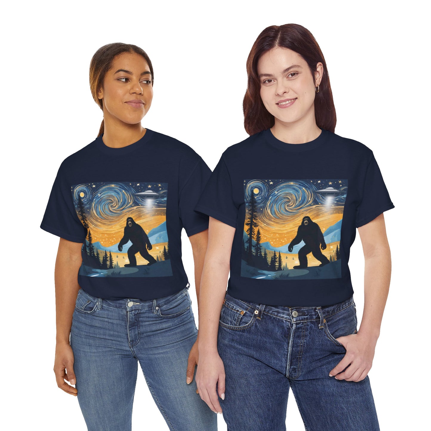 Funny Starry Night Stroll Bigfoot Encounters UFO Abduction - Flashlander Gym Shirt