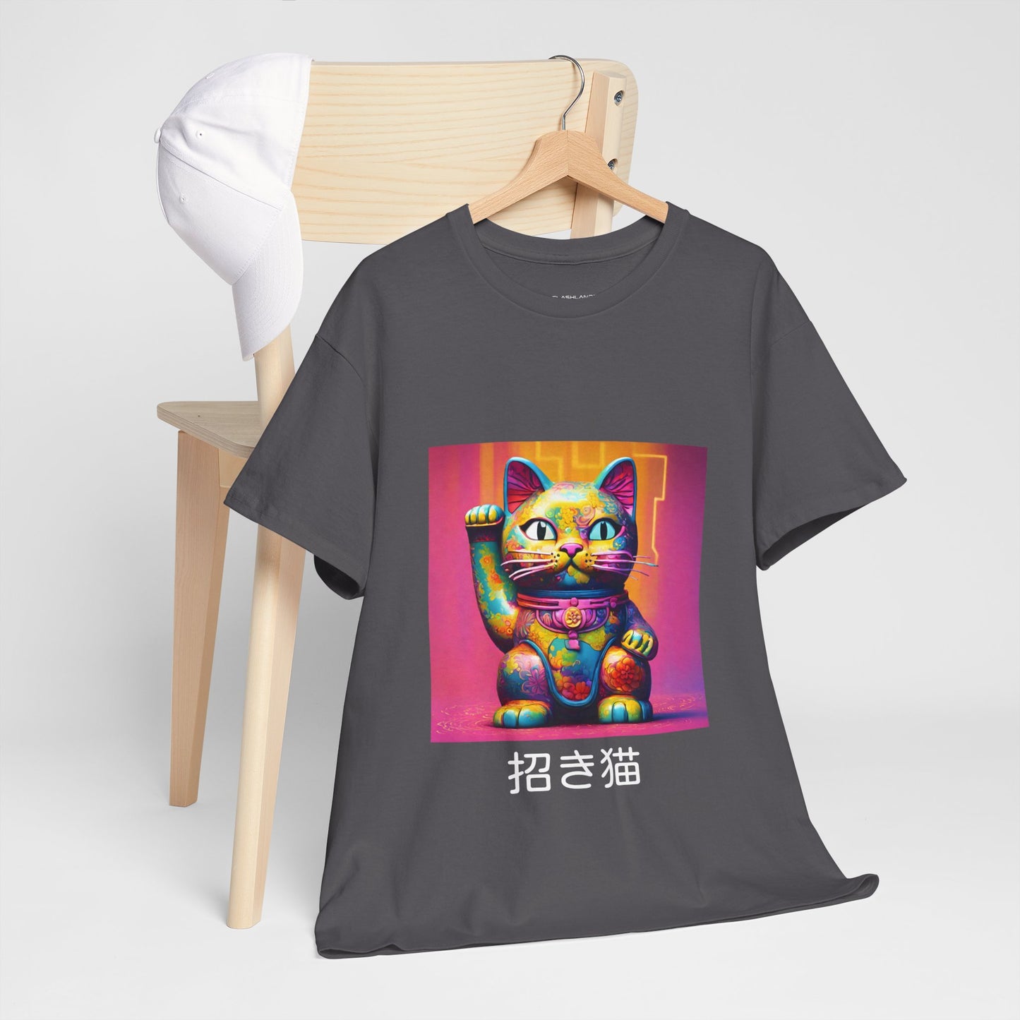 Camiseta de gimnasia Flashlander con el gato de la suerte japonés Manekineko y nombre japonés personalizado