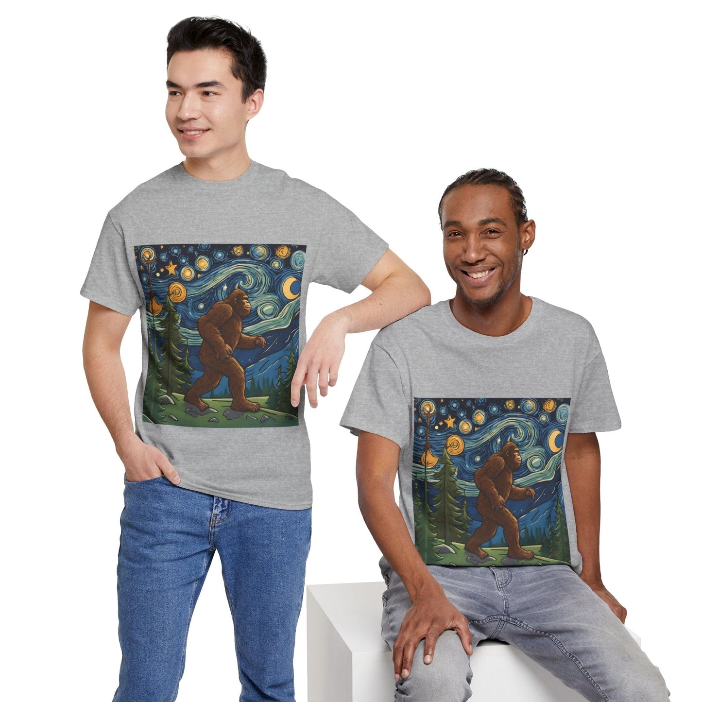 Bigfoot Strolls Through Van Gogh's Starry Night - Flashlander Gym Shirt