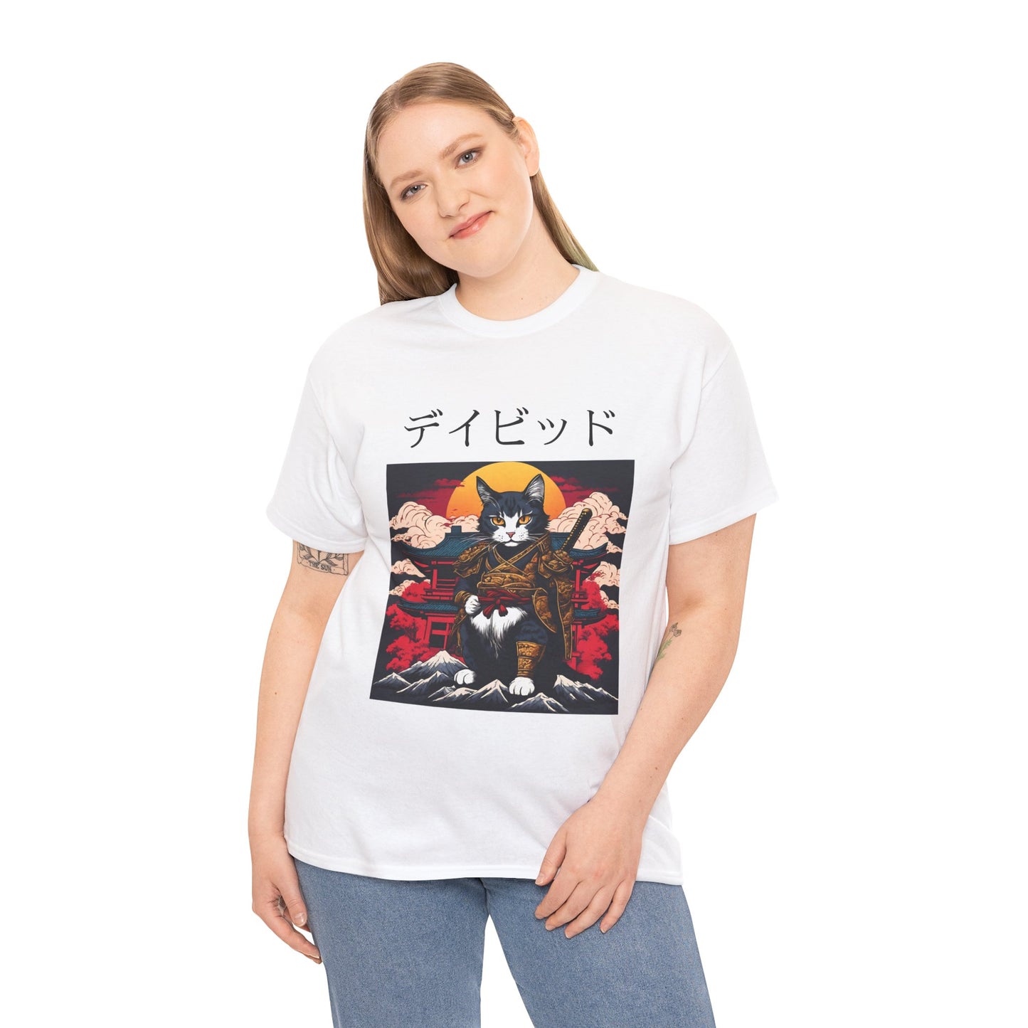 T-shirt japonais personnalisé avec votre nom T-shirt japonais personnalisé T-shirt d'anime de chat samouraï Votre texte Hiragana Katakana Kanji Femmes Hommes T-shirt