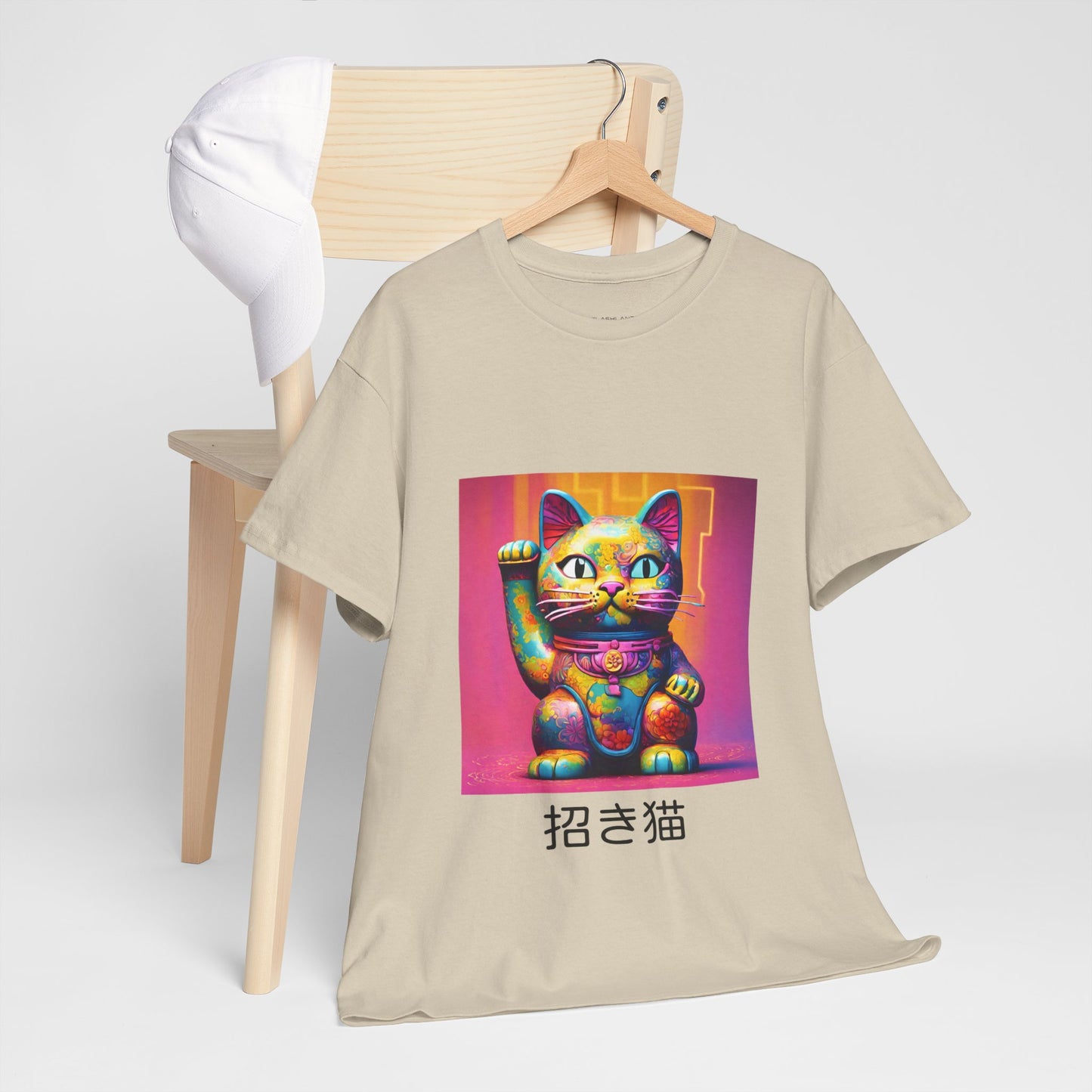 Camiseta de gimnasia Flashlander con el gato de la suerte japonés Manekineko y nombre japonés personalizado