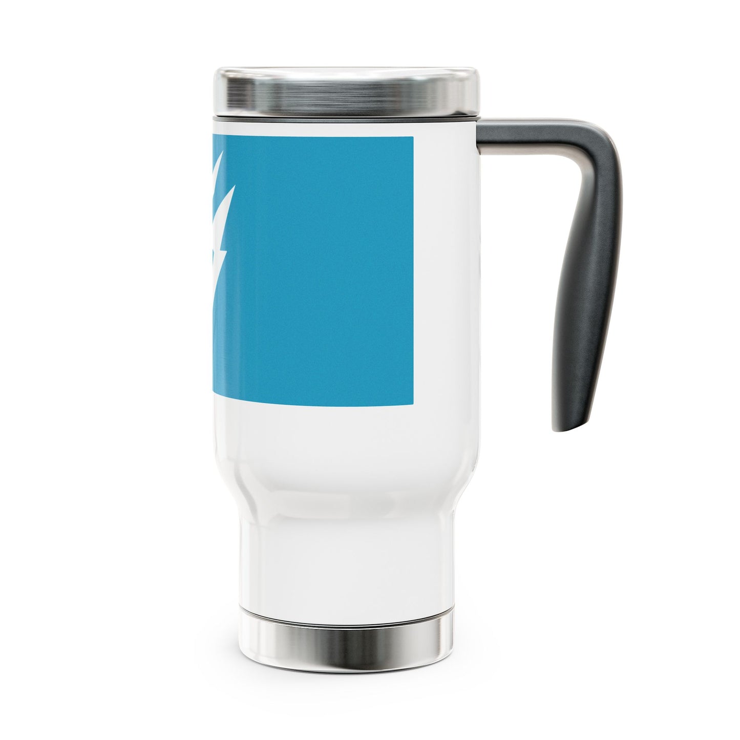 Flashlander Stainless Steel Travel Sports Mug with Handle 14oz Blue Aqua Turquoise and White