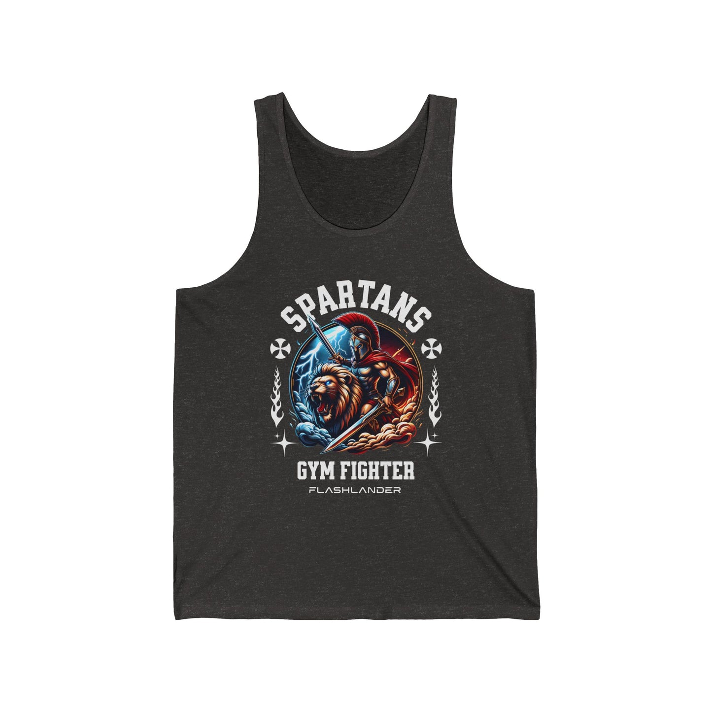 Spartans Gym Fighter Flashlander Jersey Tank Cotton Unisex Charcoal Black