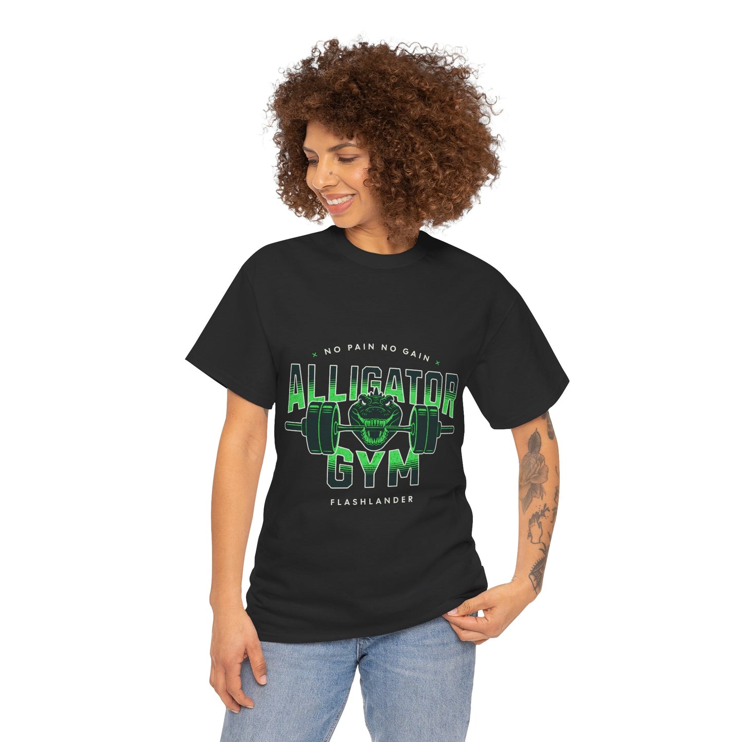 Aligator Gym Shirt Flashlander Cotton Unisex Charcoal Black Graphic Tee