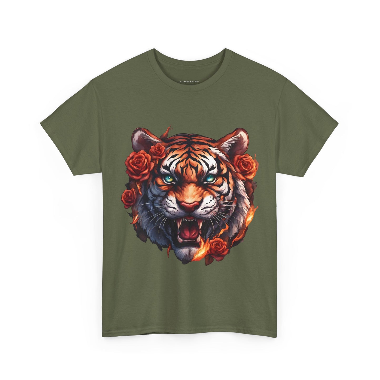 Tiger Flames and Roses T-Shirt Flashlander