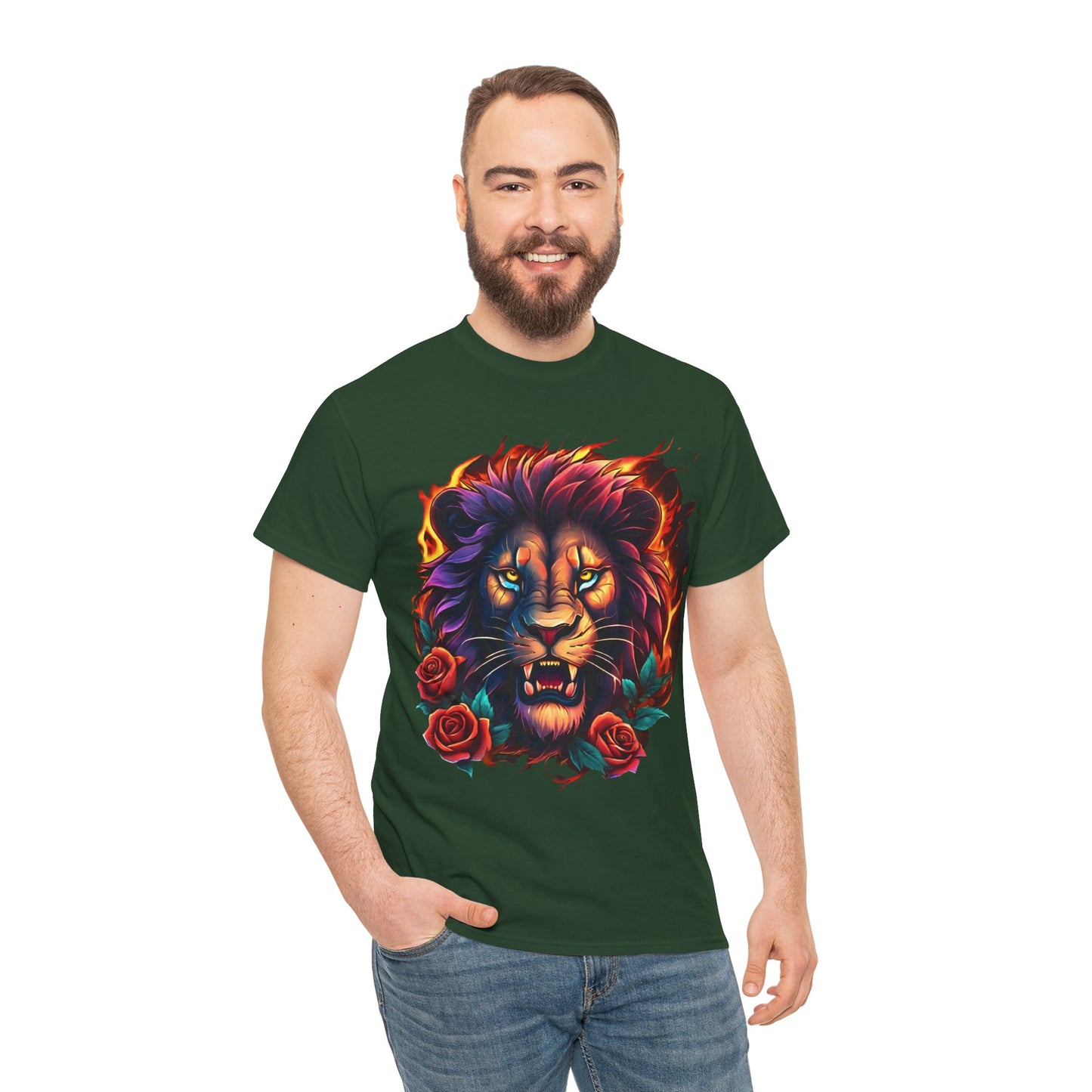 Lion Flames and Roses T-Shirt Flashlander