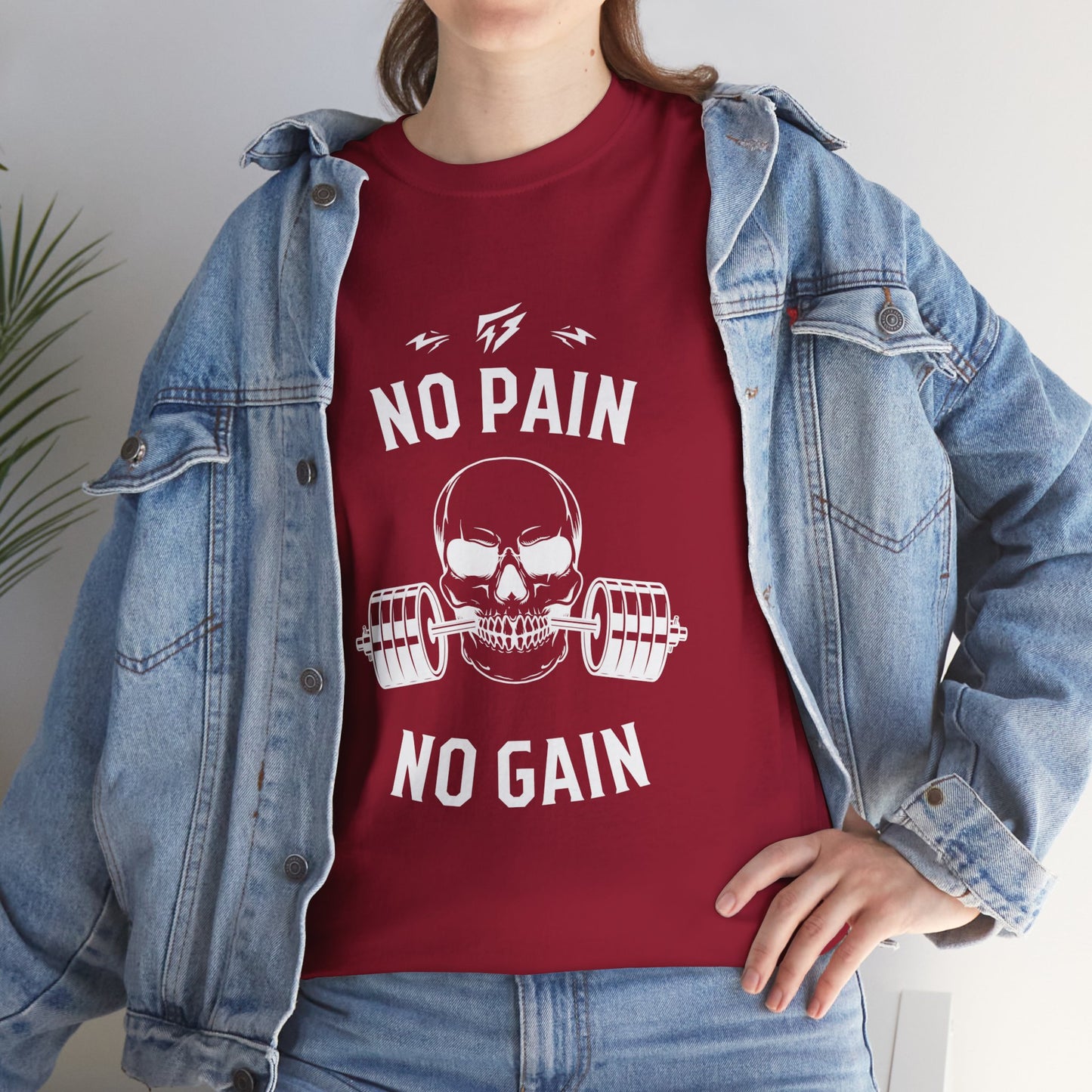 Skull Lifting Flashlander Gym Shirt No Pain No Gain Graphic Tee