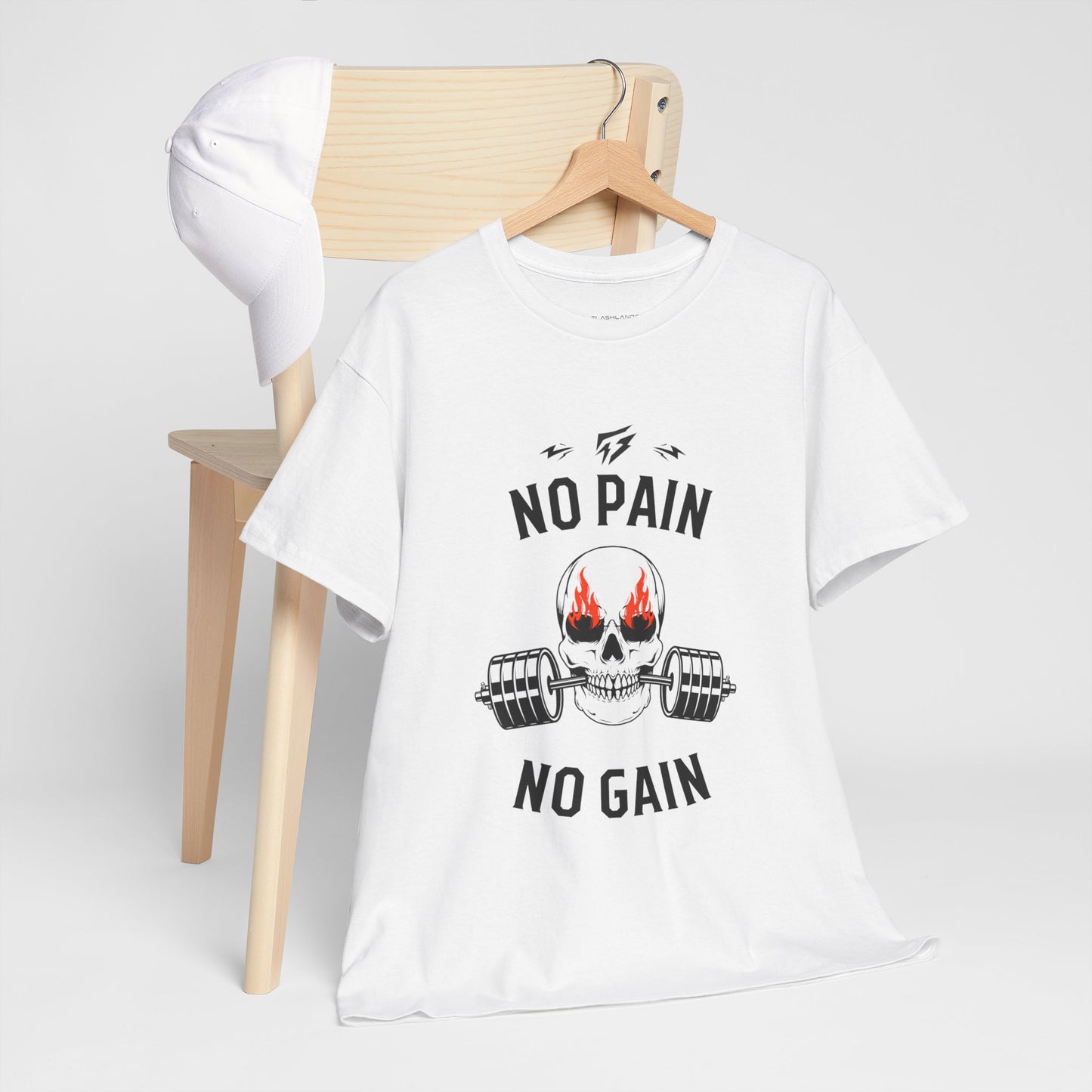 Skull Lifting Flashlander Gym Shirt No Pain No Gain Graphic Tee