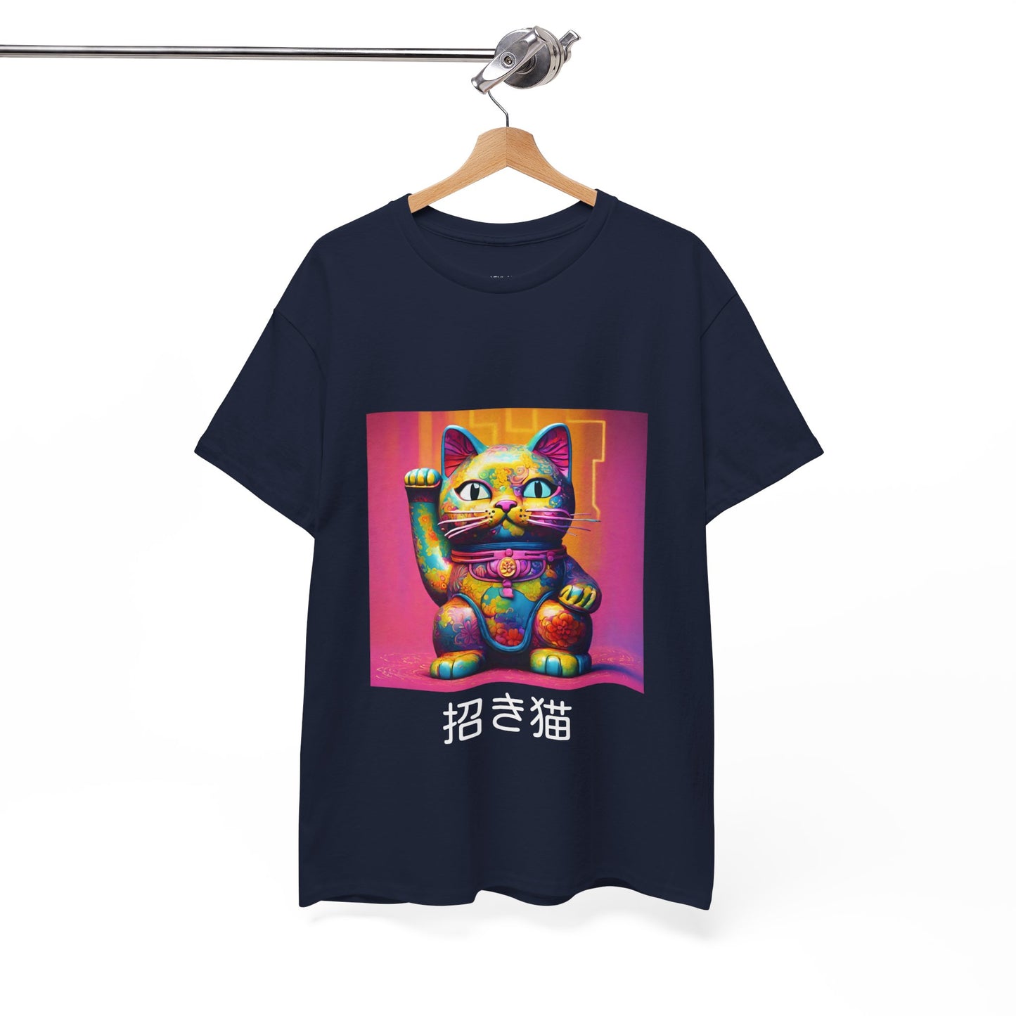 Camiseta de gimnasia Flashlander con el gato de la suerte japonés Manekineko y nombre japonés personalizado