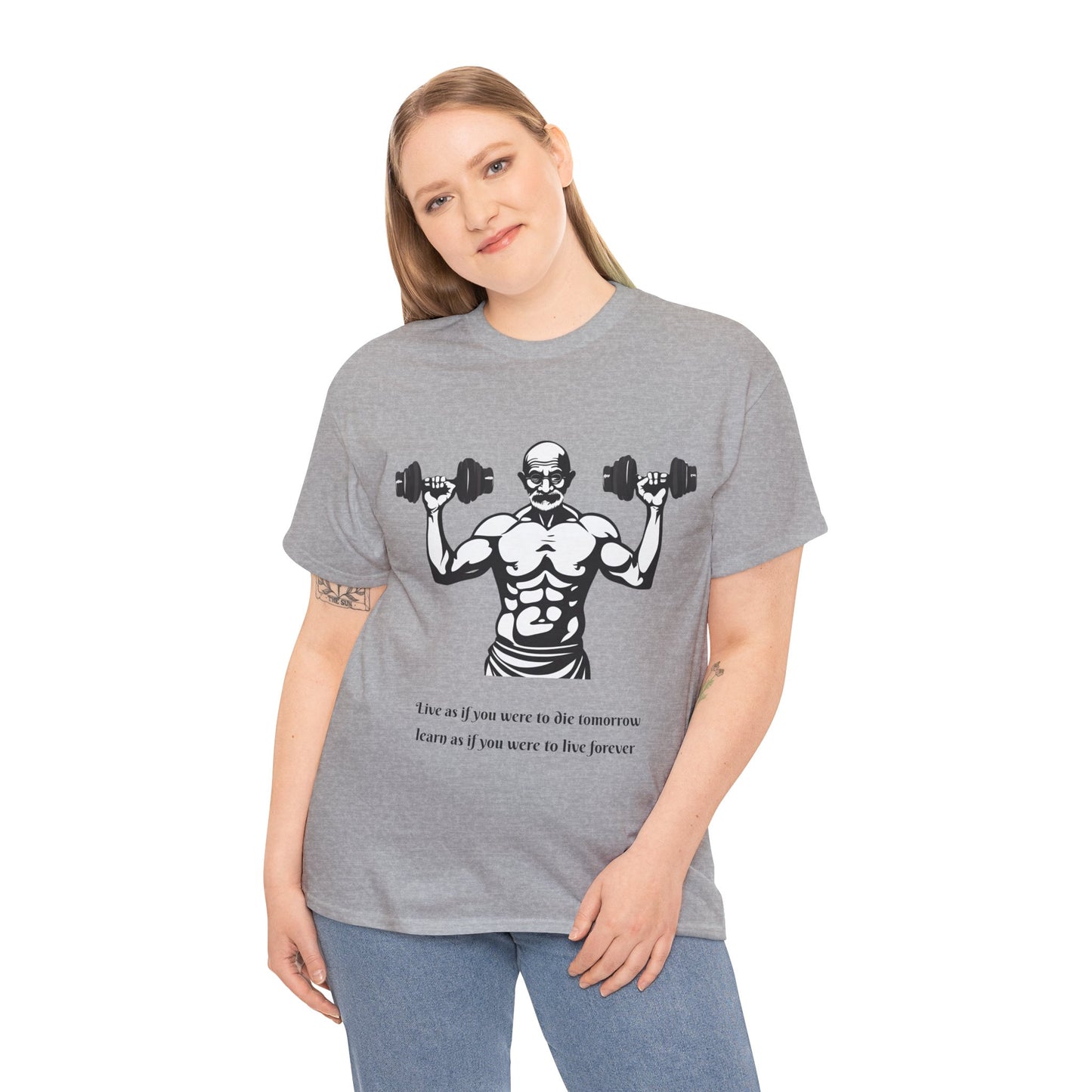 Gandhi Bodybuilder Gym Shirt - Flashlander Live as if you were to die tomorrow, learn as if you were to live forever quote Graphic Tee