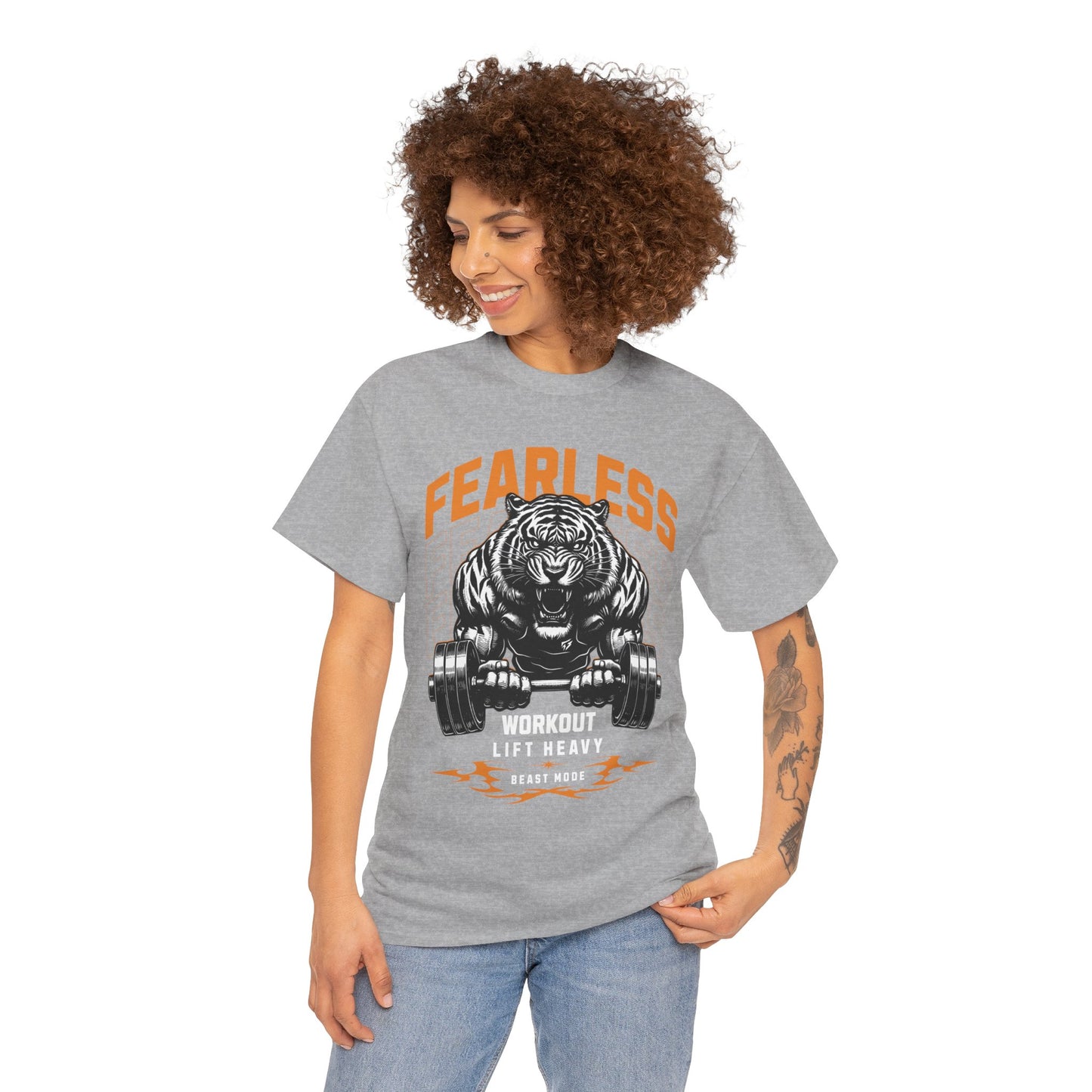 Tiger Bodybuilder Shirt Flashlander Fearless Workout Lift Heavy Beast Mode Gym T-Shirt Cotton Unisex Graphic Tee