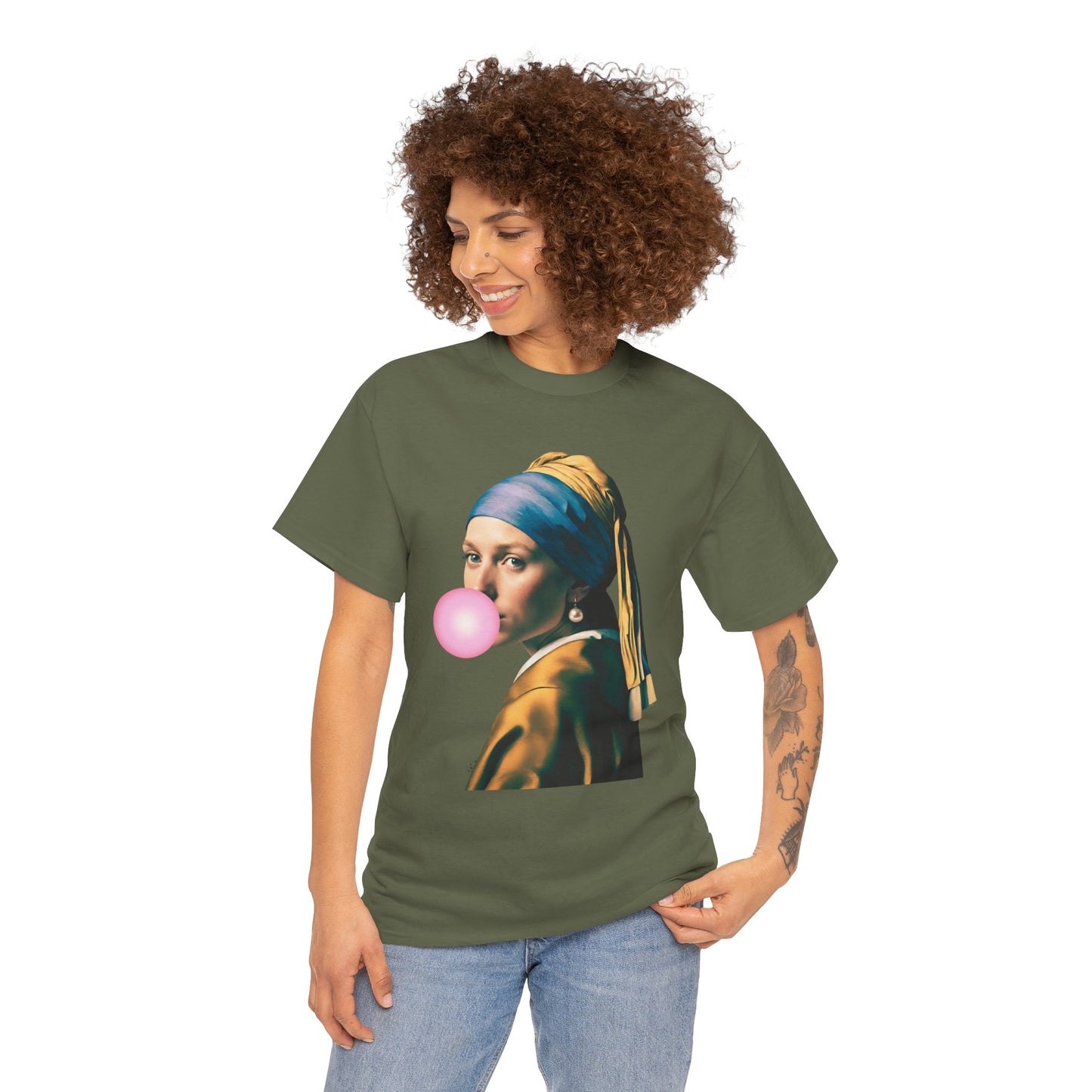 Bubble Gum Girl with a Pearl Earring Johannes Vermeer - Flashlander Gym Shirt