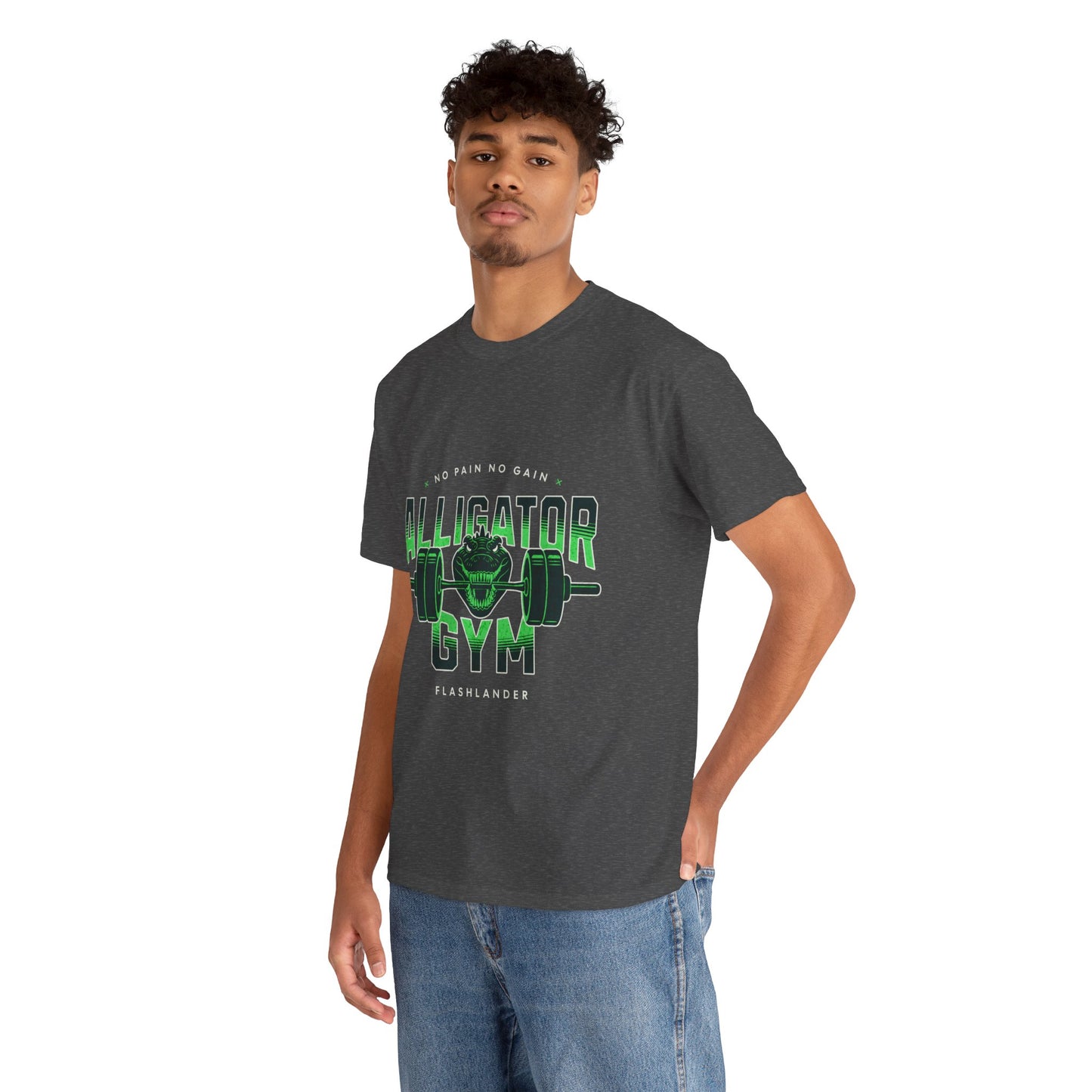 Aligator Gym Shirt Flashlander Cotton Unisex Charcoal Black Graphic Tee