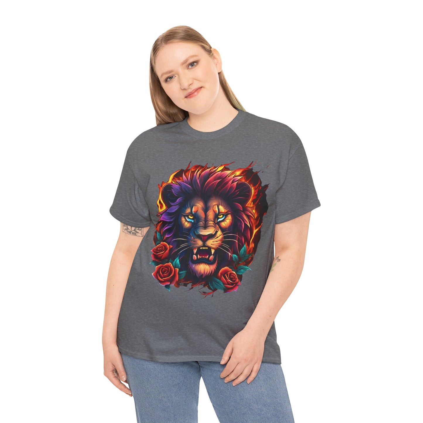 Lion Flames and Roses T-Shirt Flashlander