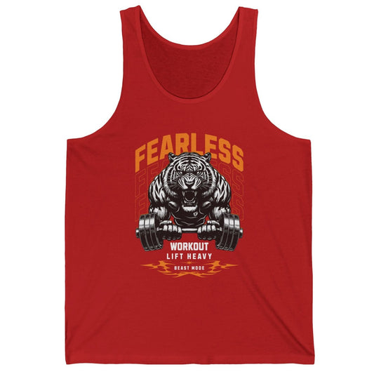 Tiger Fearless Train Like a Beast Gym Rooster Bodybuilding Cotton Unisex Jersey Tank Flashlander Red