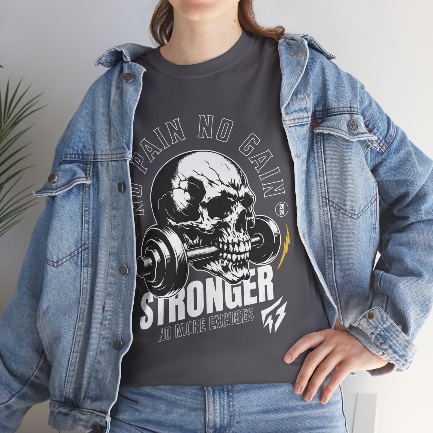 Skull Gym Shirt Flashlander No Pain No Gain Performance T-Shirt Cotton Unisex Charcoal Black Graphic Tee