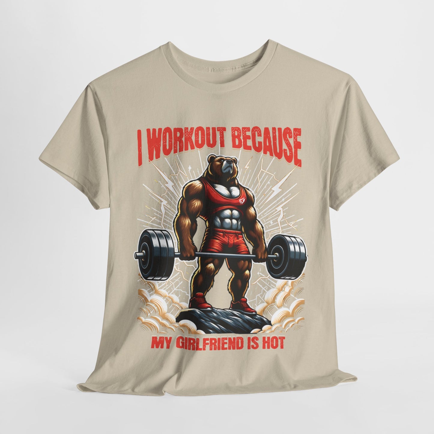 Muscle Bear I Workout Because my Girlfriend is Hot Gym Shirt Flashlander Cotton Unisex Charcoal Black Graphic Tee