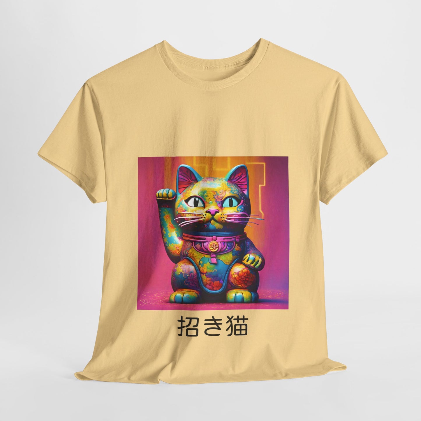 Camiseta de gimnasia Flashlander con el gato de la suerte japonés Manekineko y nombre japonés personalizado