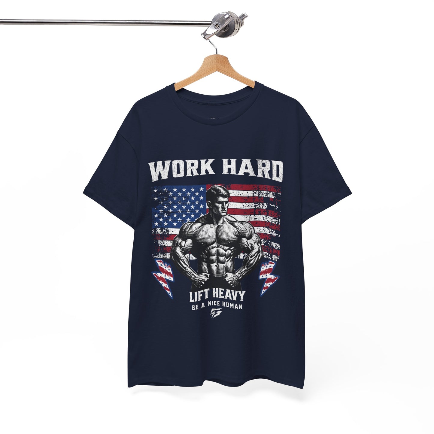 Work Hard Lift Heavy Gym Shirt Flashlander Cotton Unisex Charcoal Black Graphic Tee