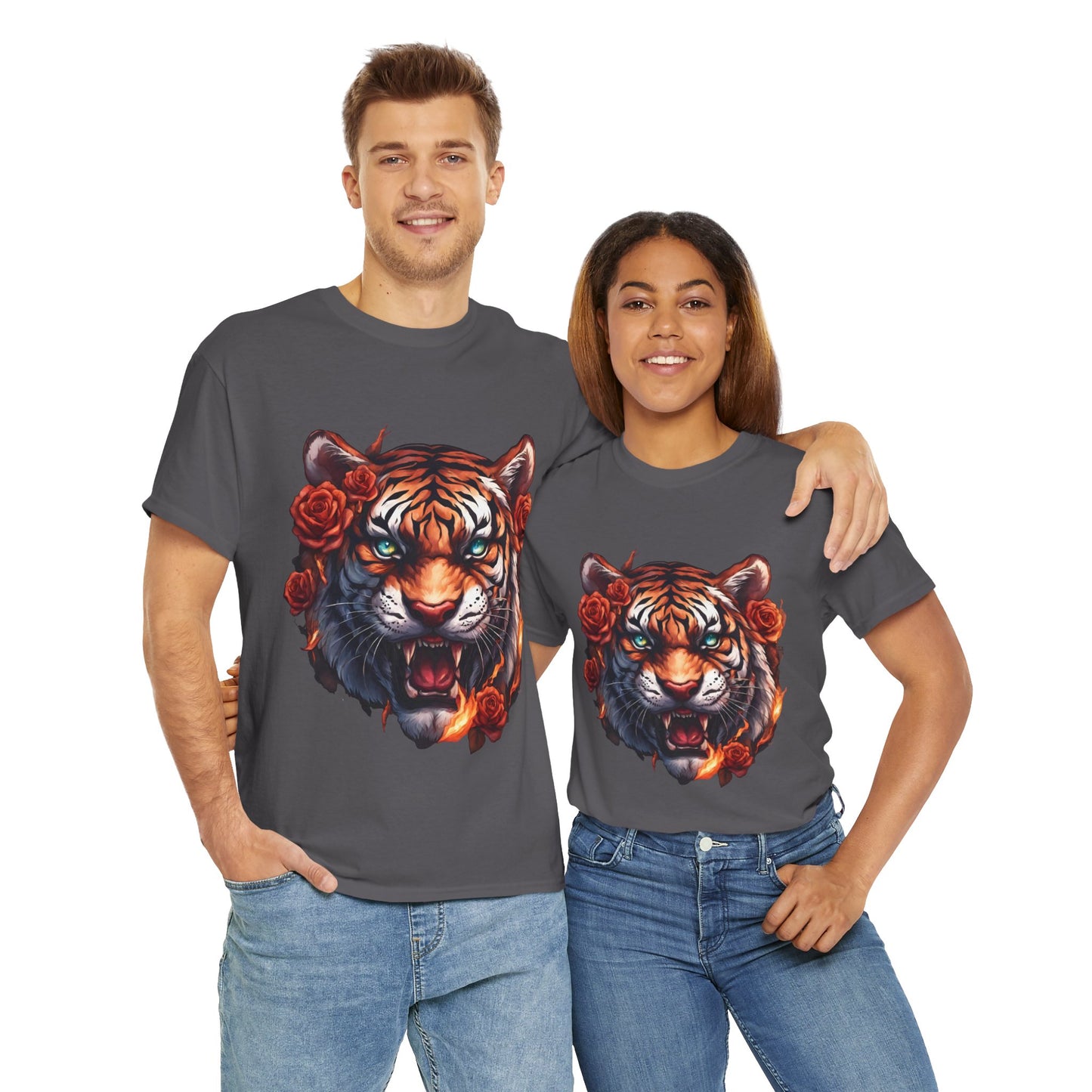 Tiger Flames and Roses T-Shirt Flashlander