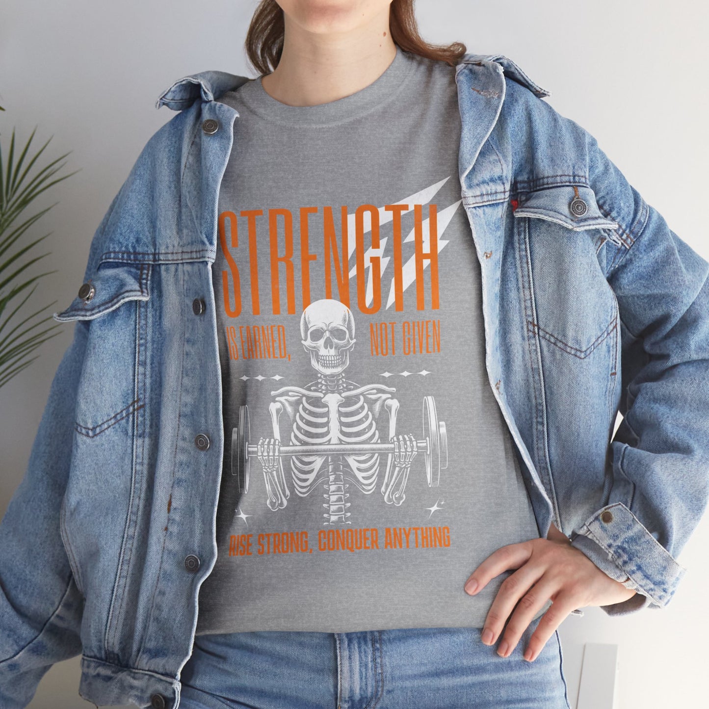 Skeleton Lifter Bodybuilder Shirt Flashlander Strength Is Earned Not Given Gym T-Shirt Cotton Unisex Graphic Tee