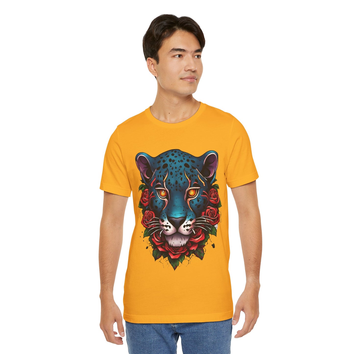 T-shirt graphique unisexe Jaguar Flames and Roses Flashlander