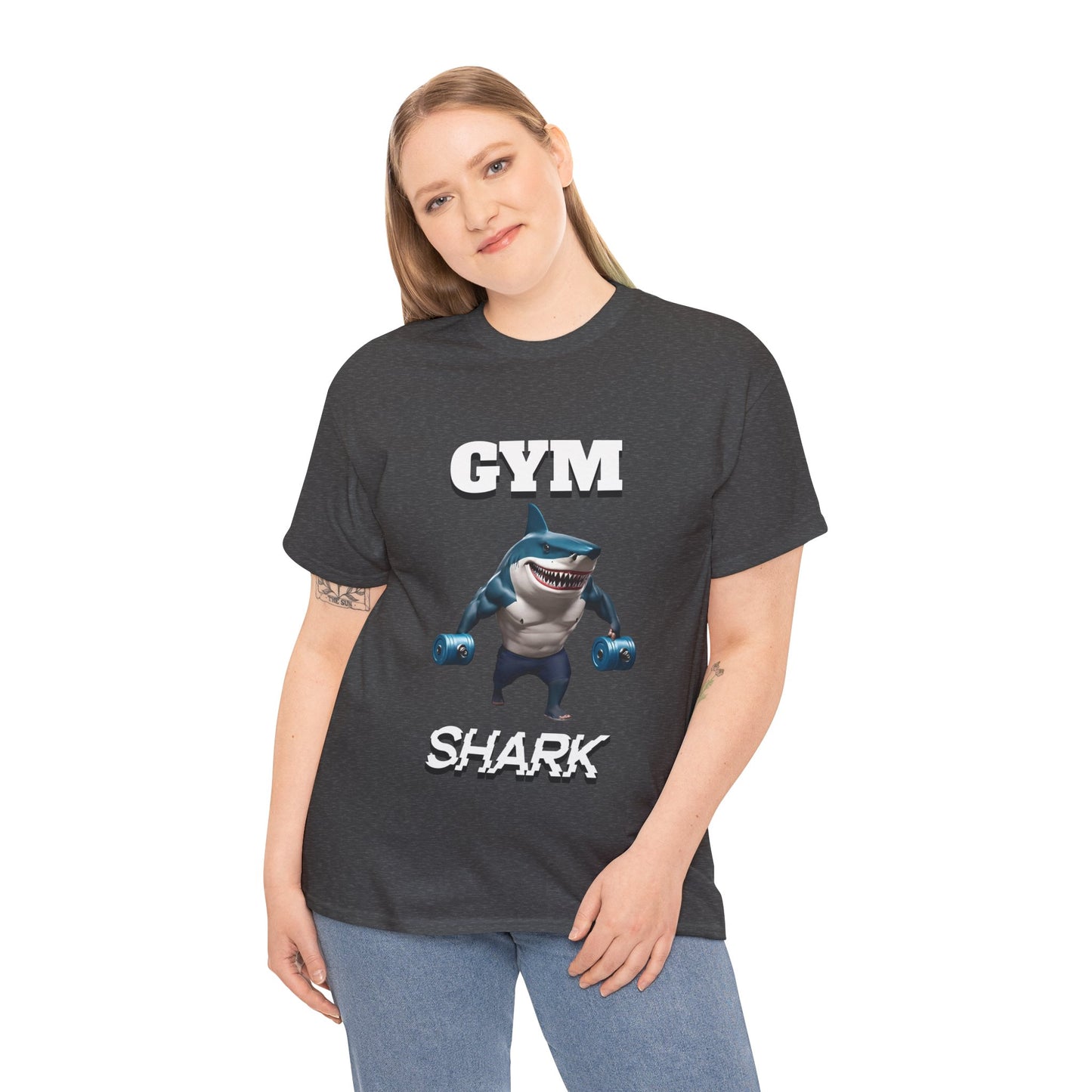 Gym Shark Performance Shirt Flashlander Cotton Unisex Charcoal Black Graphic Tee