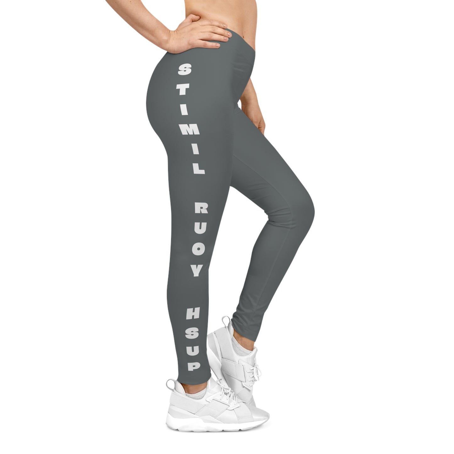 Flashlander Sportswear Evolution Women's Casual Leggings Light Dark Grey (AOP) Featuring Custom Motivational Quote