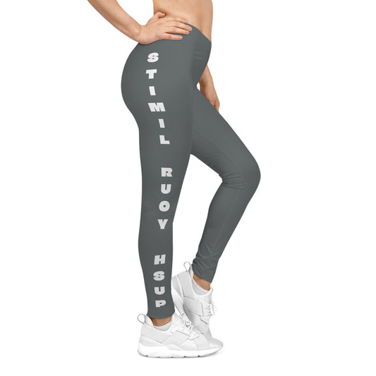 Flashlander Sportswear Evolution Women's Casual Leggings Light Dark Grey (AOP) Featuring Custom Motivational Quote