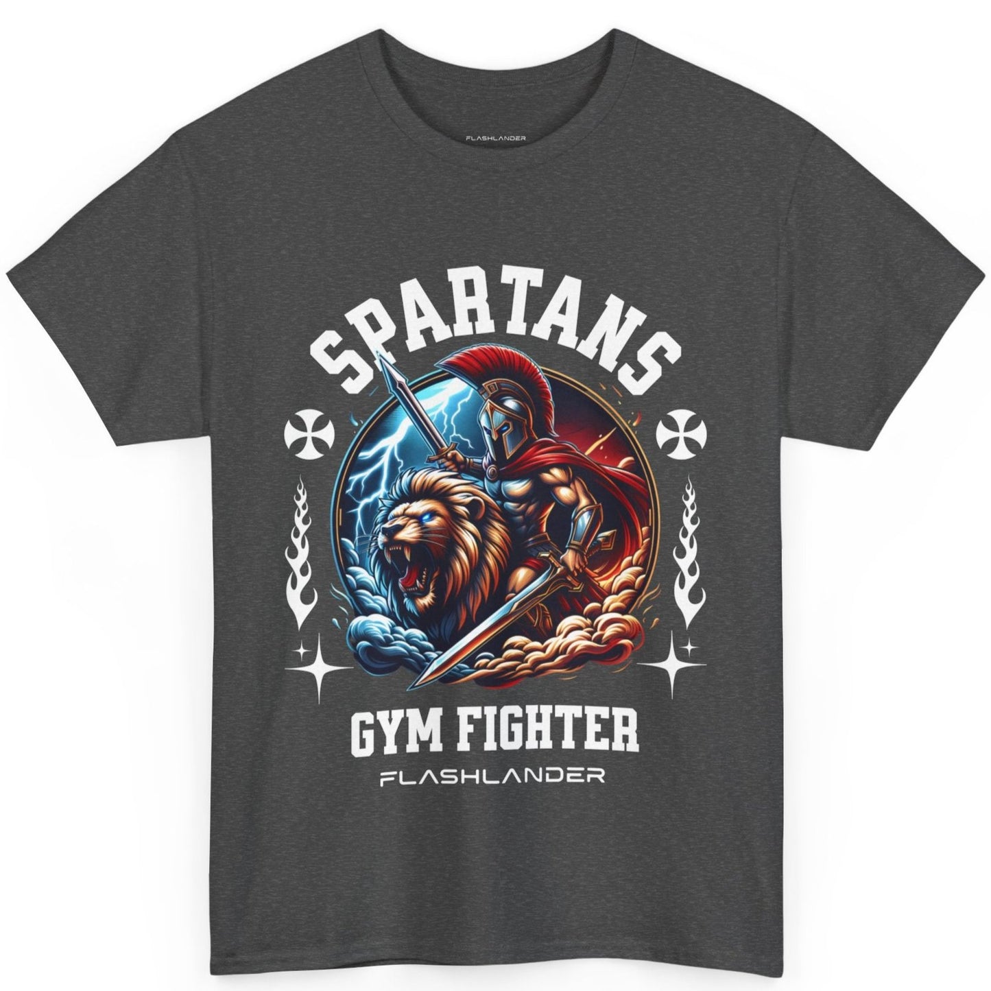 Spartans Gym Fighter Shirt Flashlander Performance T-Shirt Cotton Unisex Charcoal Black Graphic Tee