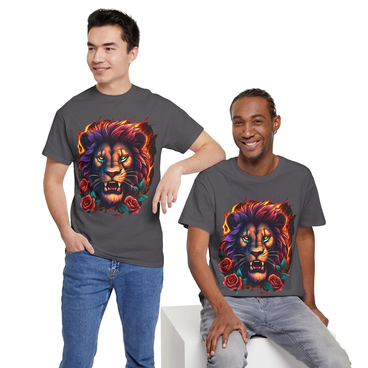 Lion Flames and Roses T-Shirt Flashlander