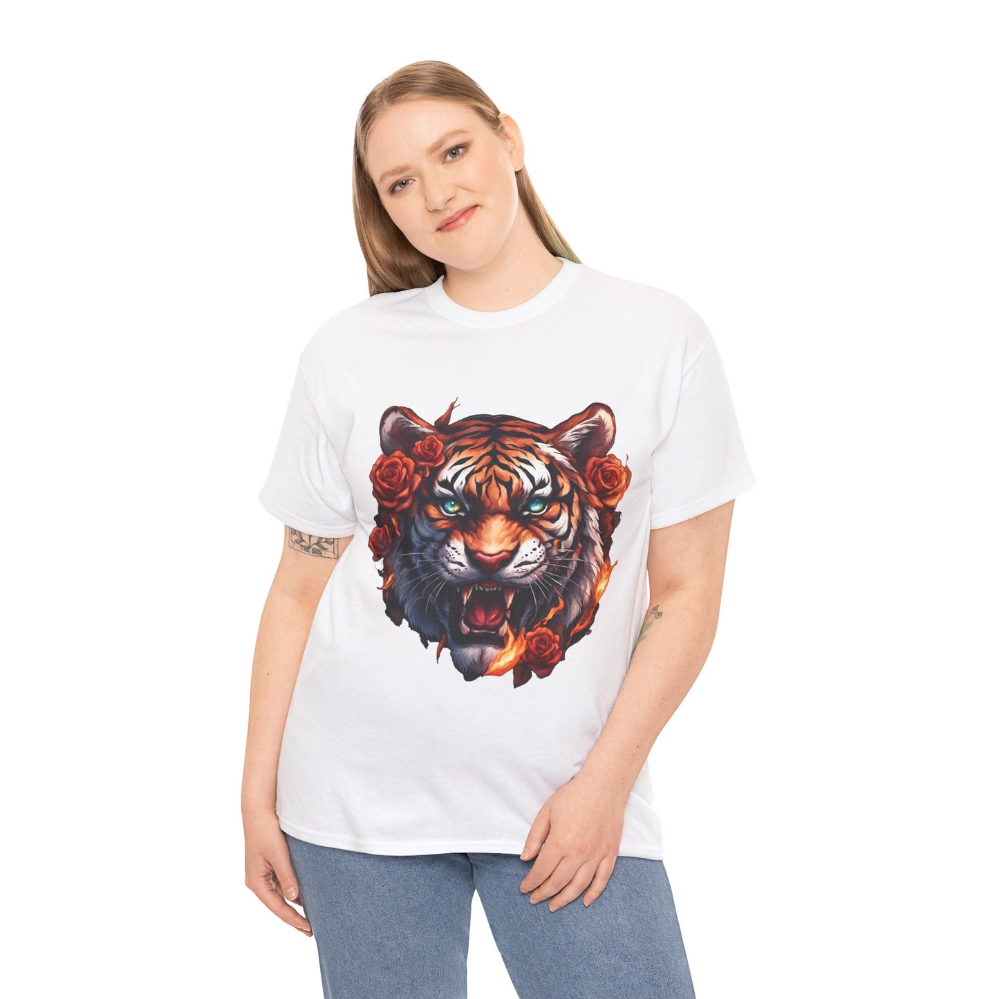 Tiger Flames and Roses T-Shirt Flashlander