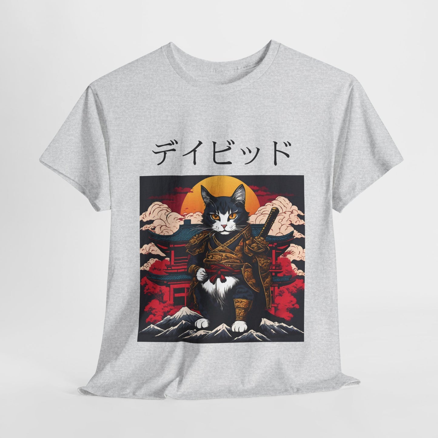 T-shirt japonais personnalisé avec votre nom T-shirt japonais personnalisé T-shirt d'anime de chat samouraï Votre texte Hiragana Katakana Kanji Femmes Hommes T-shirt