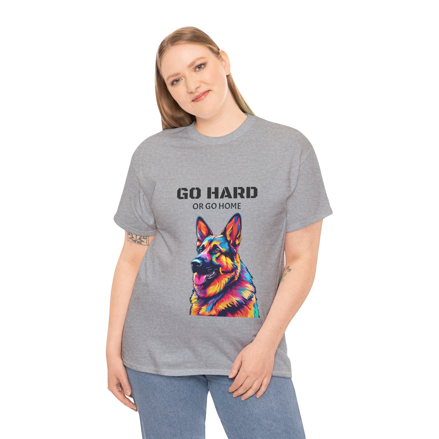 Camiseta de gimnasia Flashlander con diseño de perro pastor alemán Pop Art: "Ve a por todas o vete a casa"