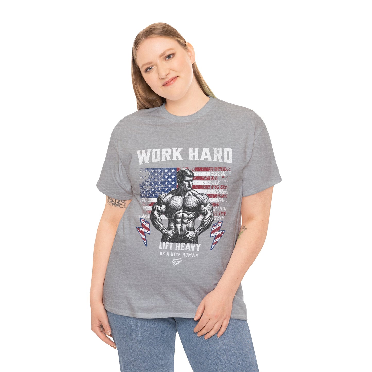 Work Hard Lift Heavy Gym Shirt Flashlander Cotton Unisex Charcoal Black Graphic Tee