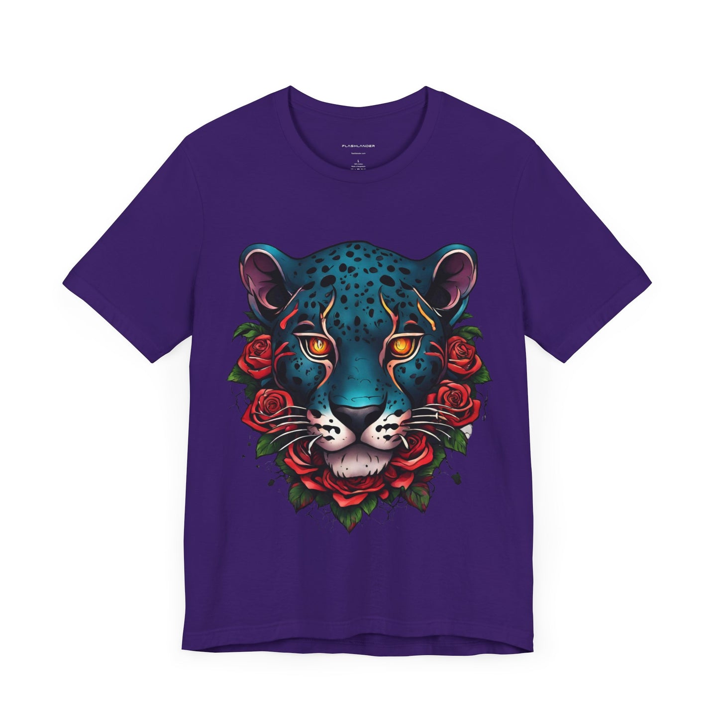 T-shirt graphique unisexe Jaguar Flames and Roses Flashlander