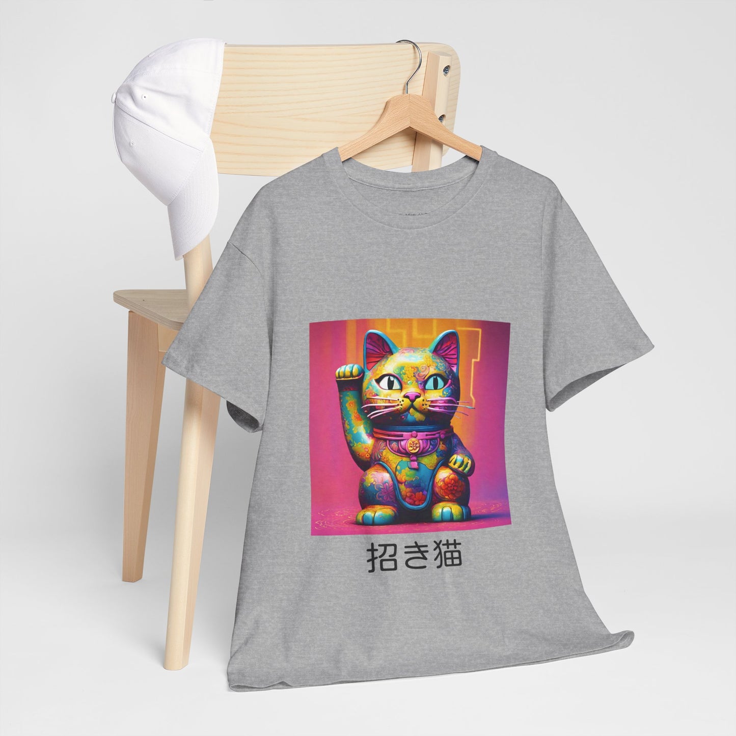 Camiseta de gimnasia Flashlander con el gato de la suerte japonés Manekineko y nombre japonés personalizado