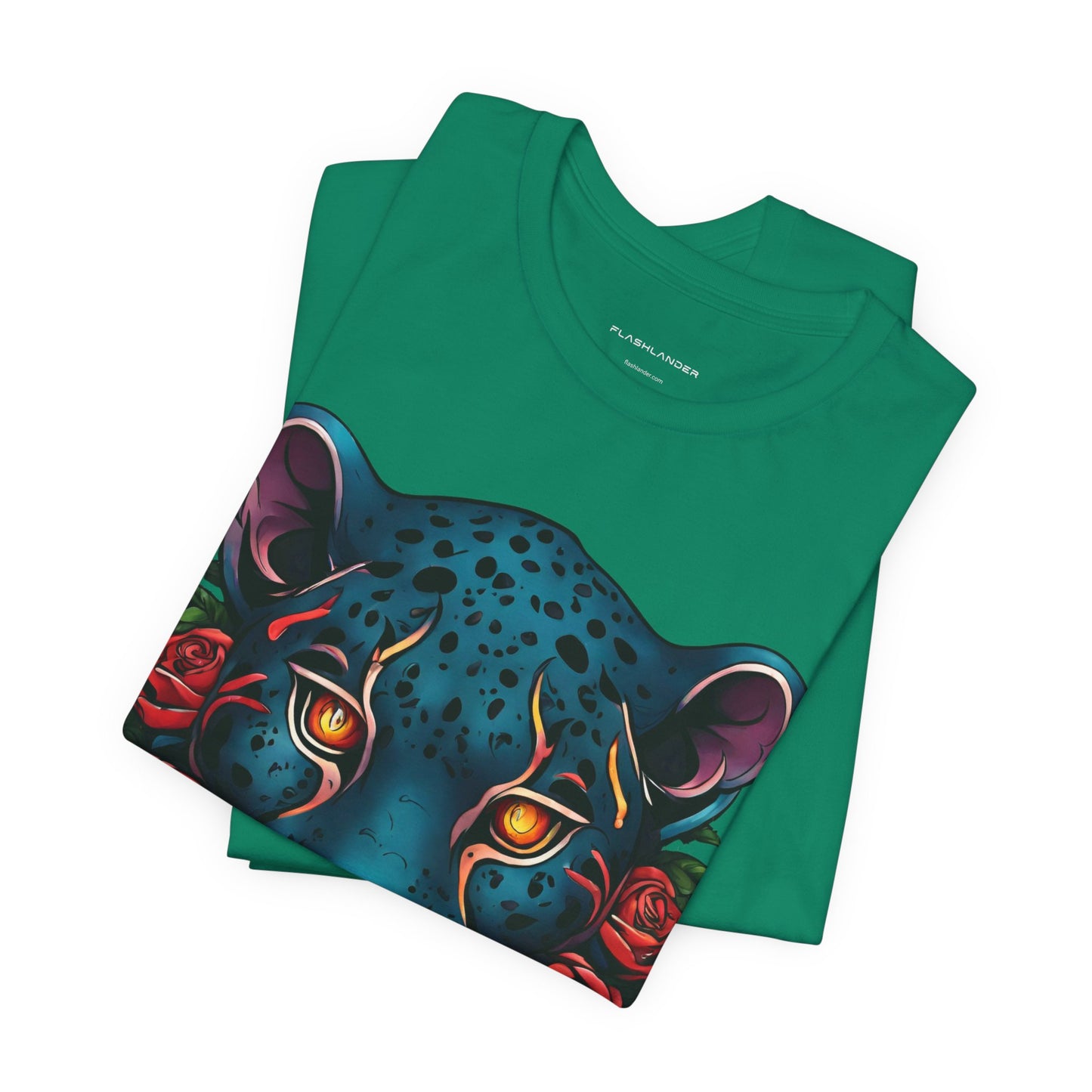 T-shirt graphique unisexe Jaguar Flames and Roses Flashlander