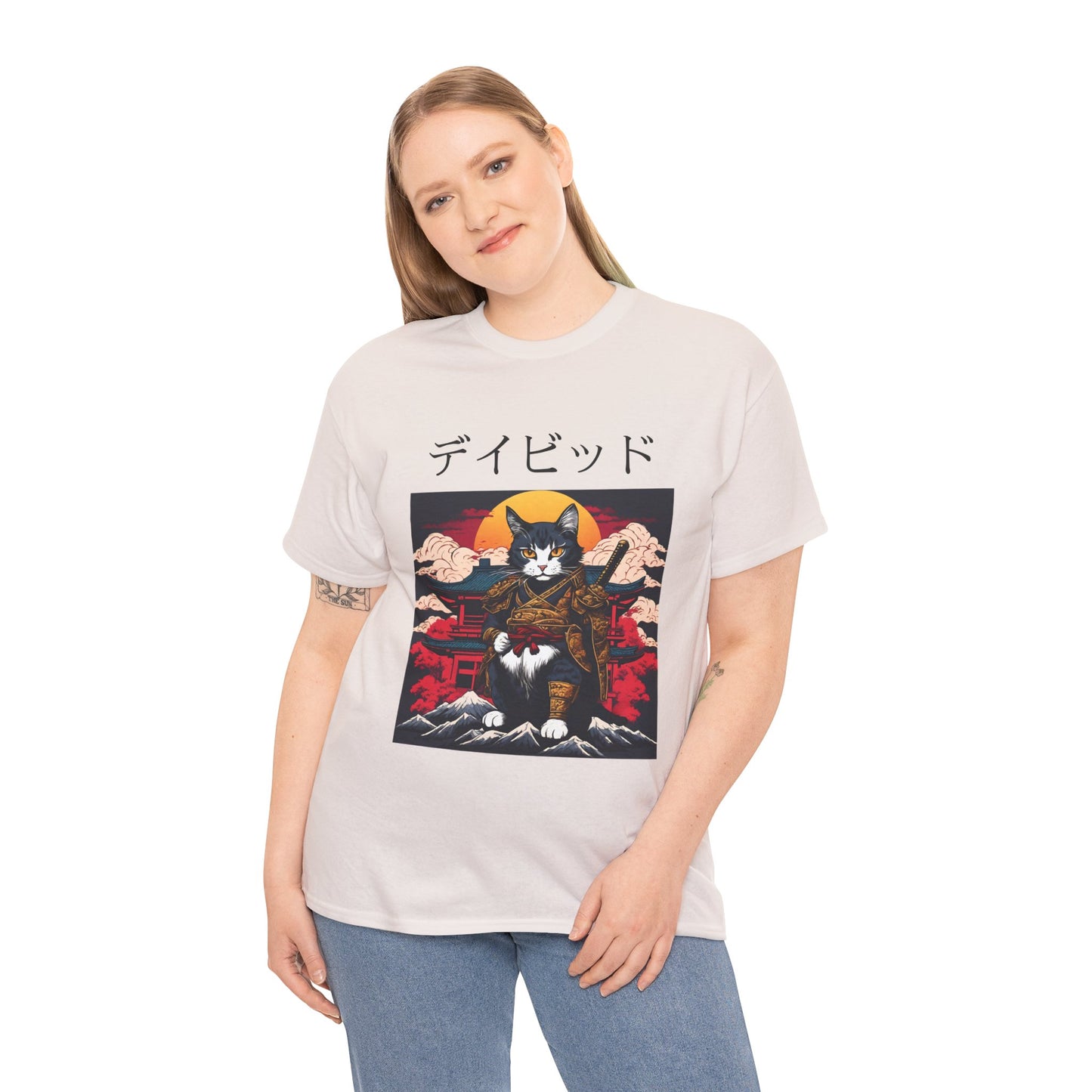 T-shirt japonais personnalisé avec votre nom T-shirt japonais personnalisé T-shirt d'anime de chat samouraï Votre texte Hiragana Katakana Kanji Femmes Hommes T-shirt