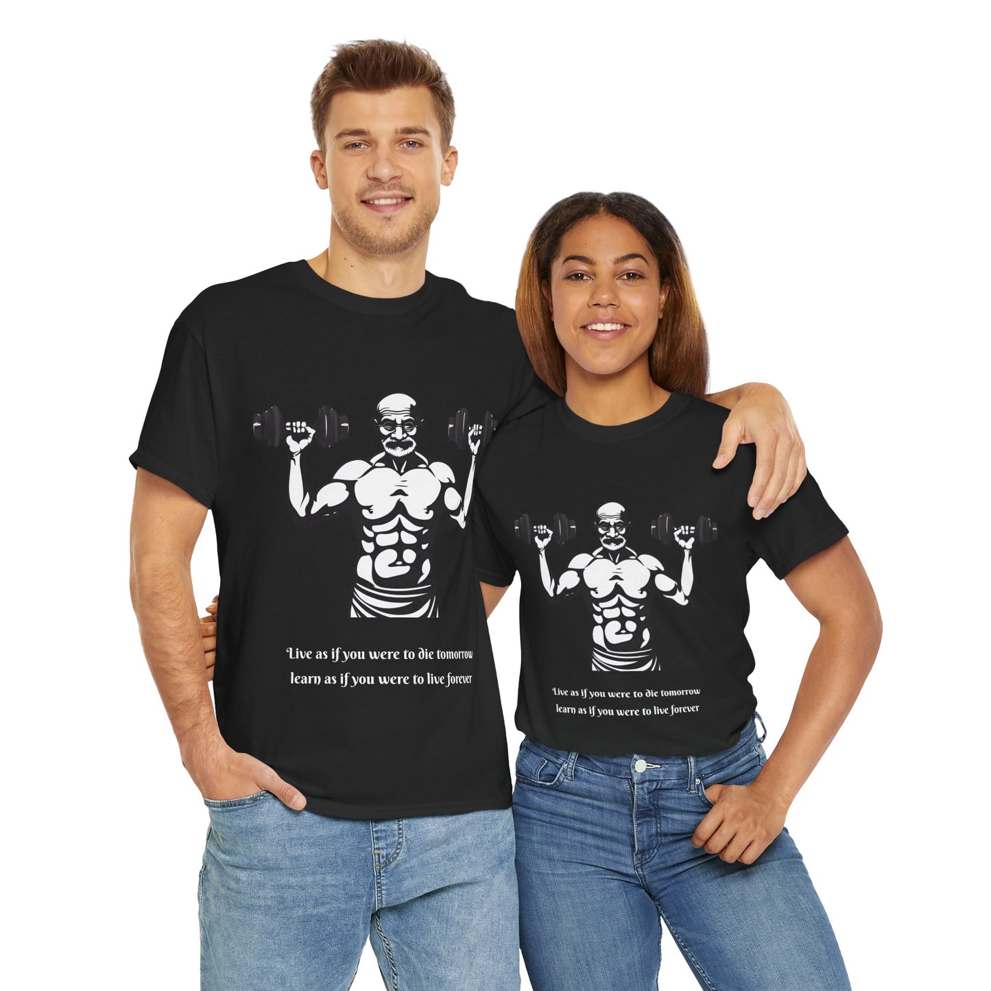 Gandhi Bodybuilder Gym Shirt - Flashlander Live as if you were to die tomorrow, learn as if you were to live forever quote Graphic Tee