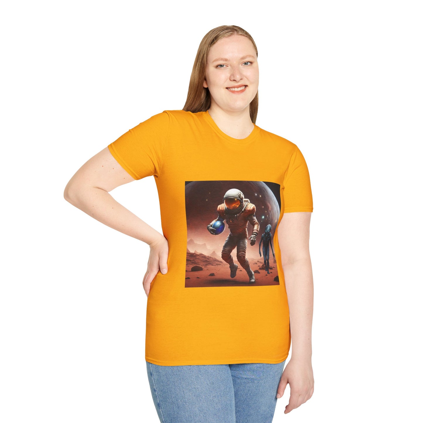 Astronaut and Alien Face Off in Football Gym Shirt Flashlander