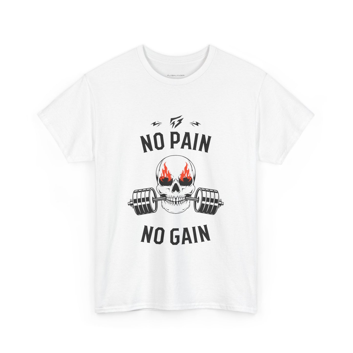 Skull Lifting Flashlander Gym Shirt No Pain No Gain Graphic Tee